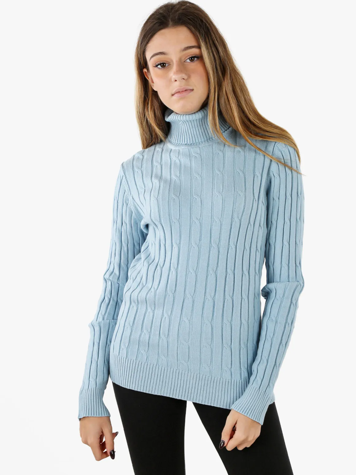 Norway Maglione dolcevita donna a trecce - azzurro