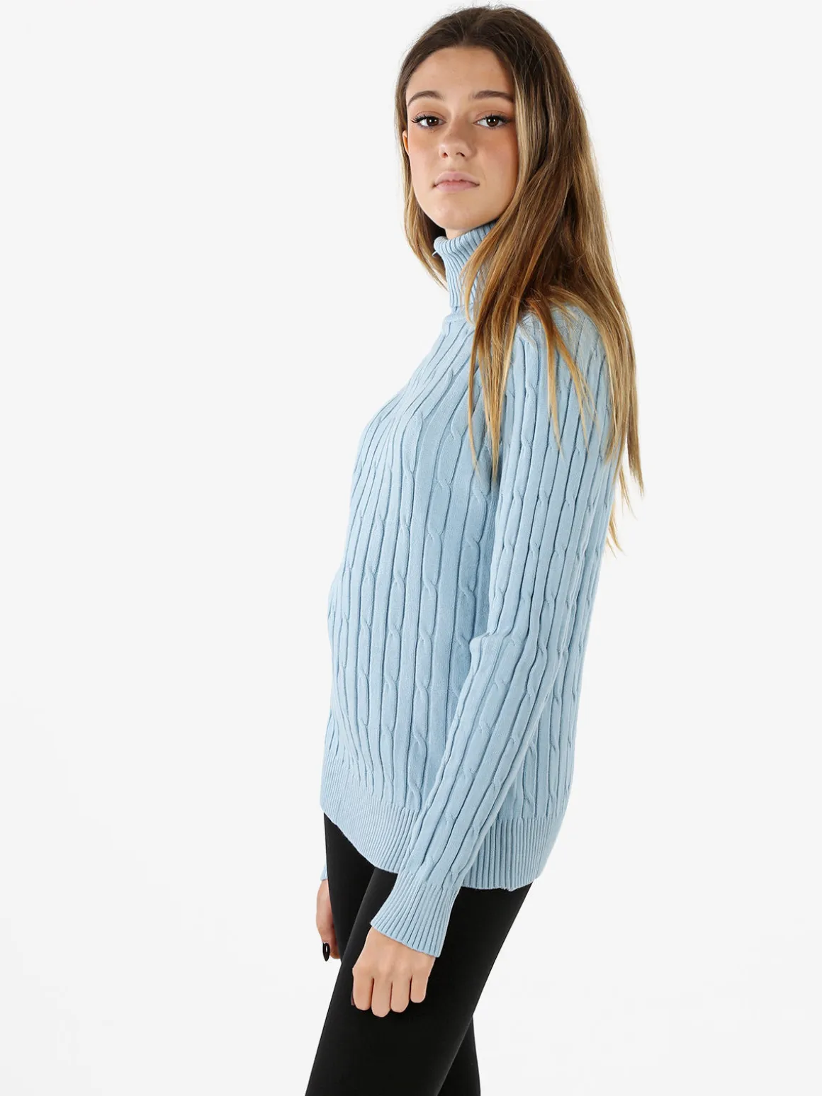 Norway Maglione dolcevita donna a trecce - azzurro