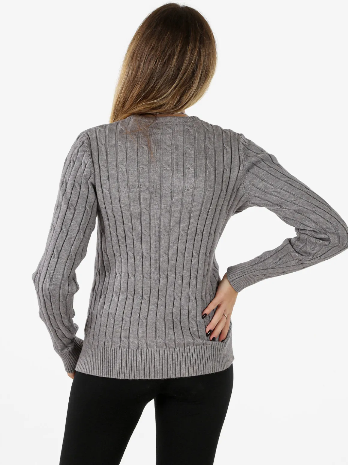 Norway Maglione girocollo da donna a trecce - grigio
