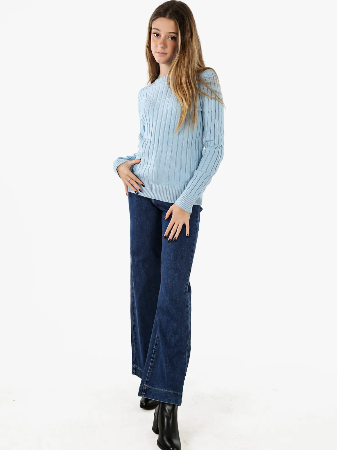Norway Maglione girocollo da donna a trecce - azzurro