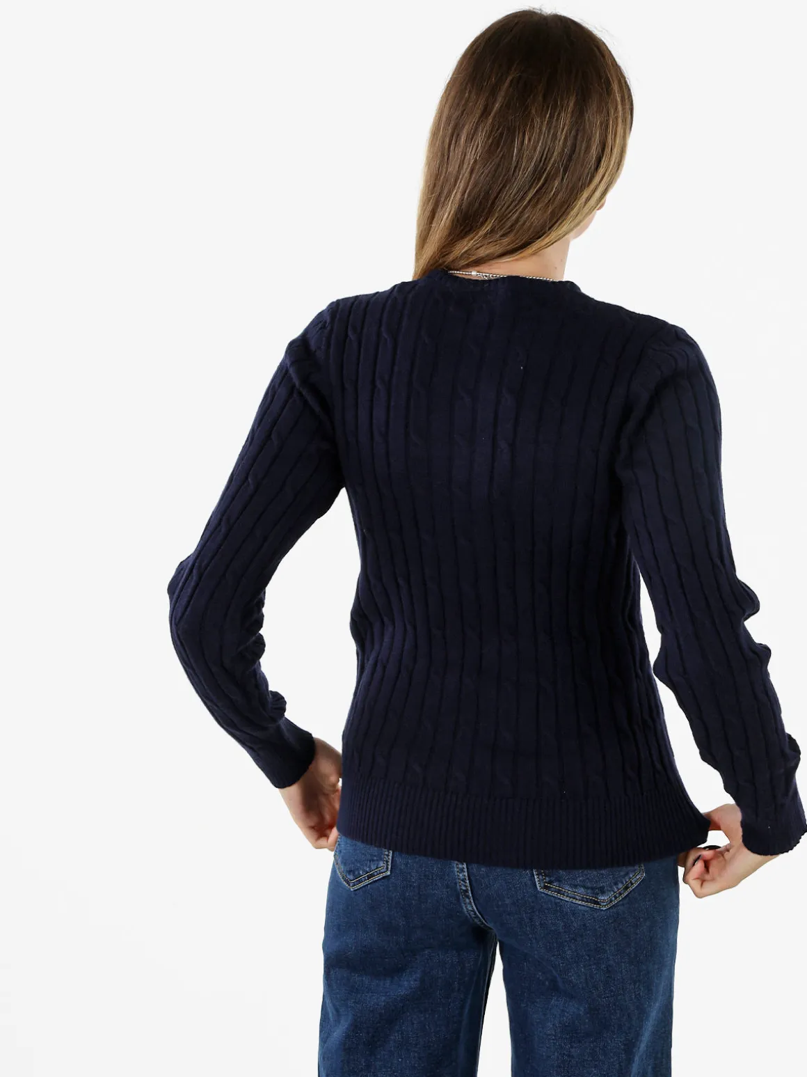 Norway Maglione girocollo da donna a trecce - blu scuro
