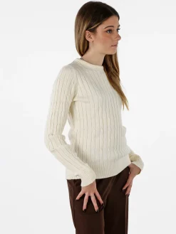 Norway Maglione girocollo da donna a trecce - panna