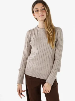 Norway Maglione girocollo da donna a trecce - sabbia