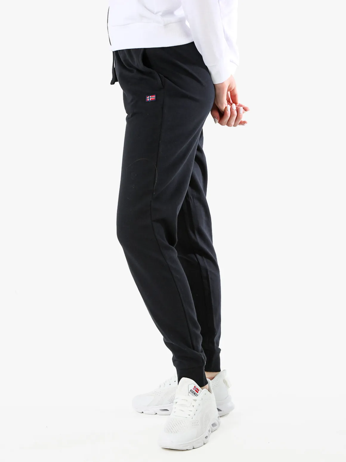 Norway Pantaloni tuta da donna in cotone con coulisse e polsini - nero
