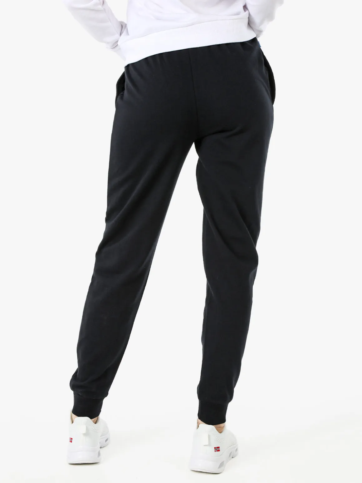 Norway Pantaloni tuta da donna in cotone con coulisse e polsini - nero