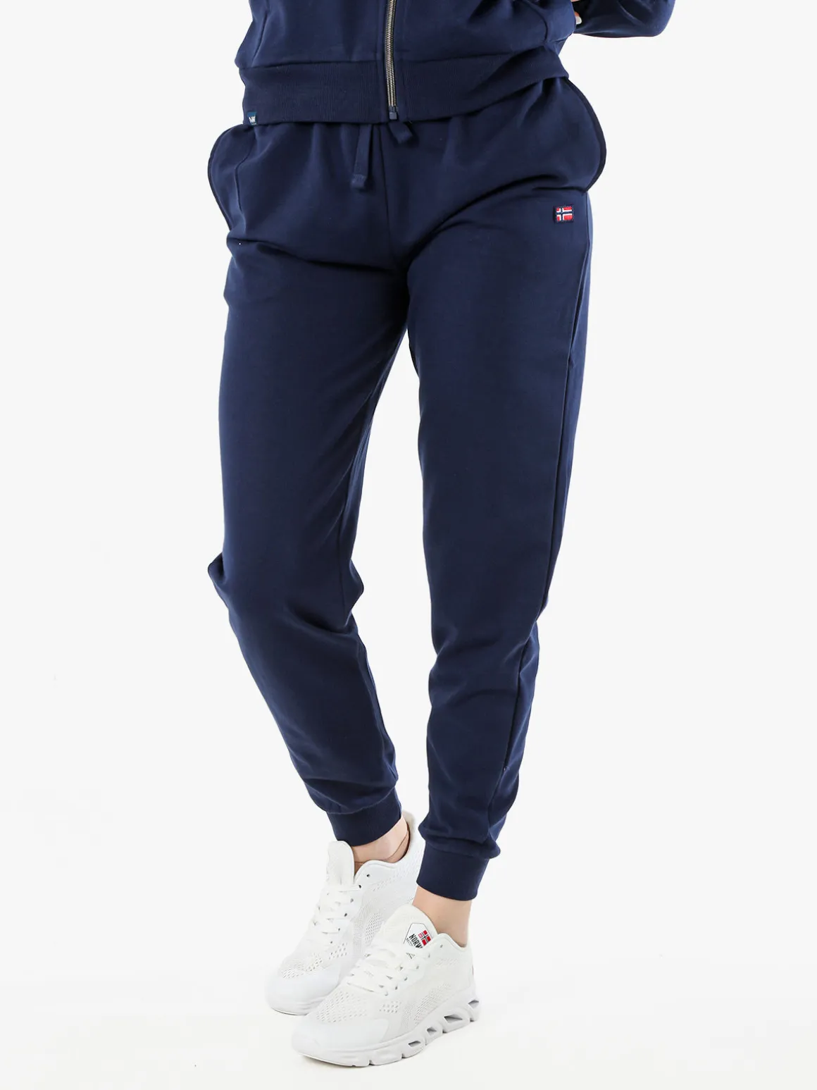 Norway Pantaloni tuta da donna in cotone con coulisse e polsini - blu scuro