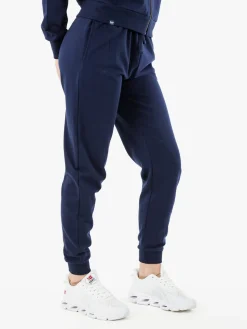Norway Pantaloni tuta da donna in cotone con coulisse e polsini - blu scuro