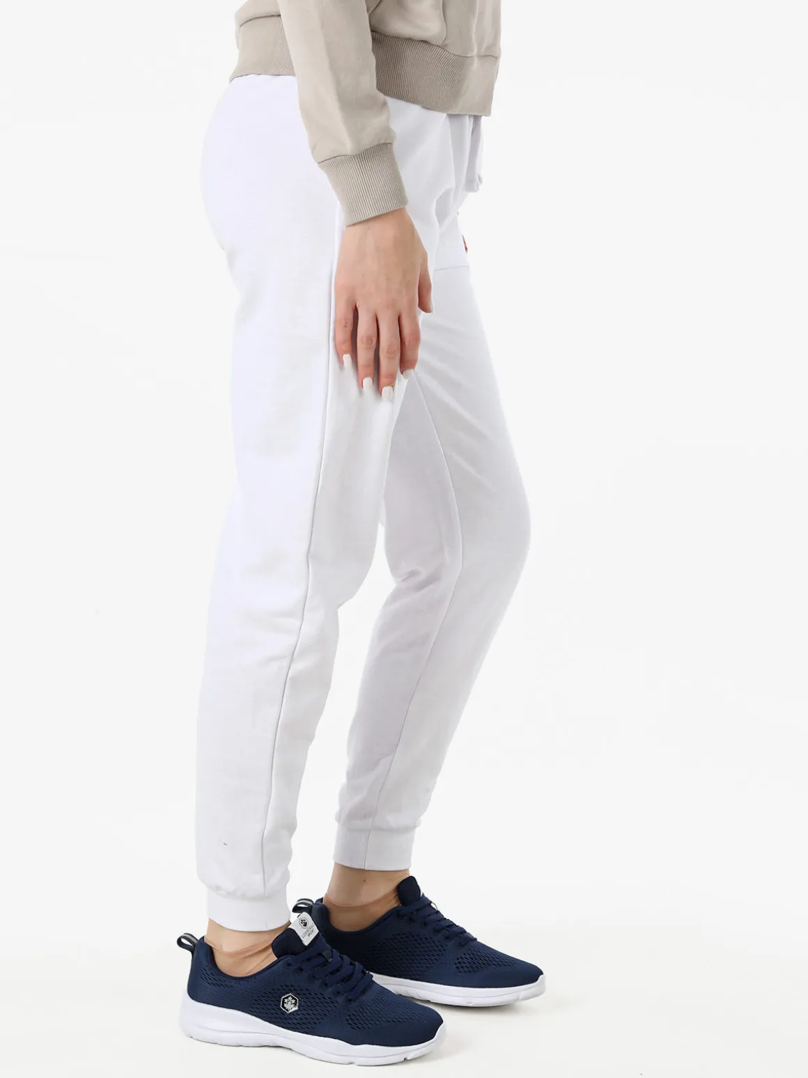 Norway Pantaloni tuta da donna in cotone con coulisse e polsini - bianco