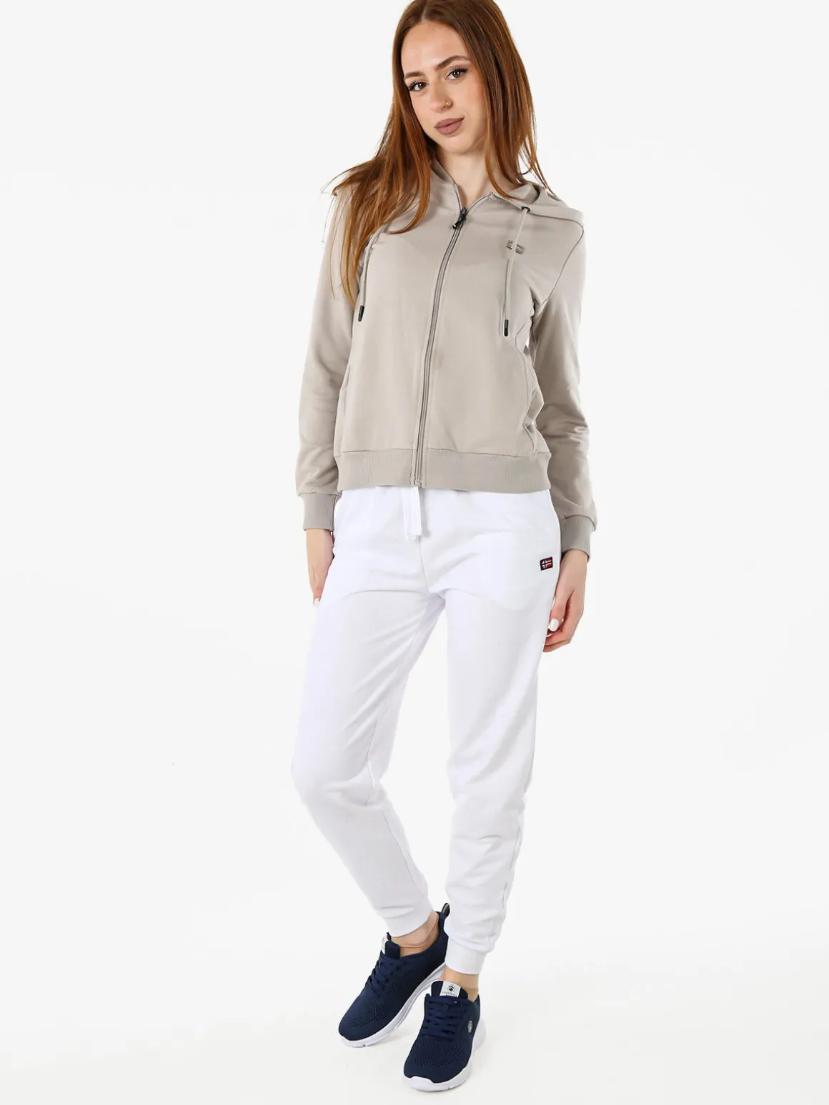 Norway Pantaloni tuta da donna in cotone con coulisse e polsini - bianco