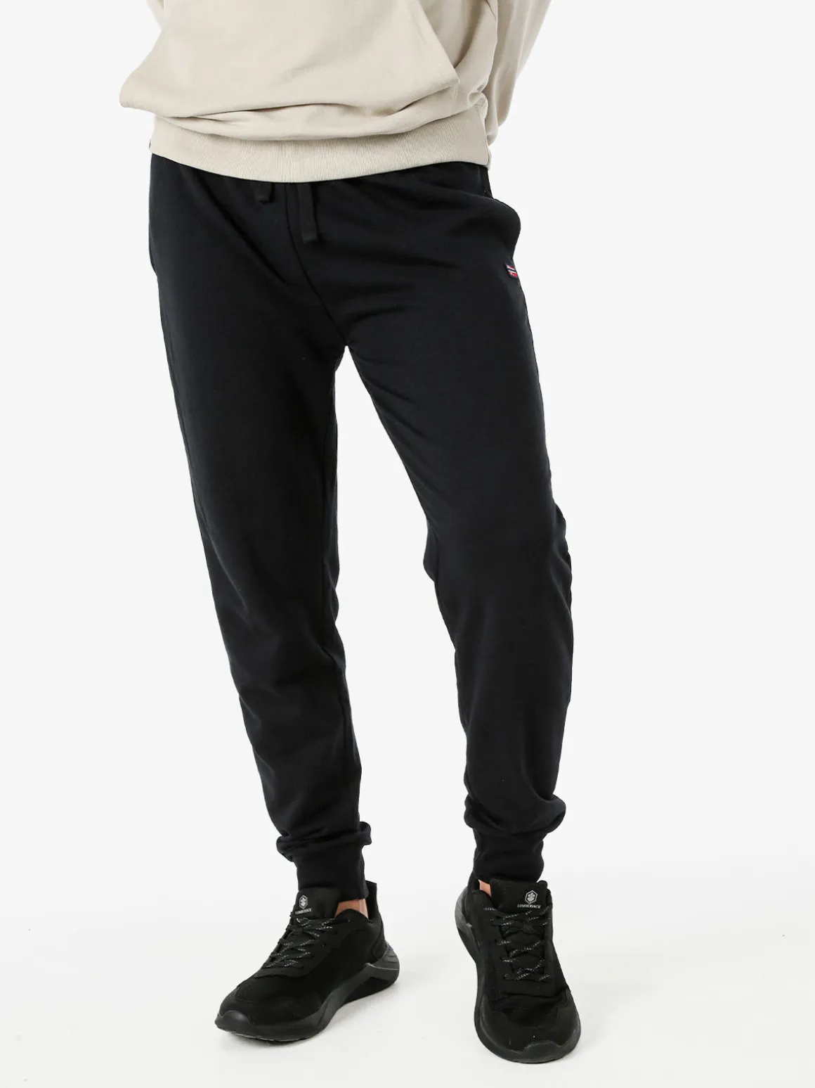Norway Pantaloni tuta da uomo in cotone con coulisse e polsini - nero