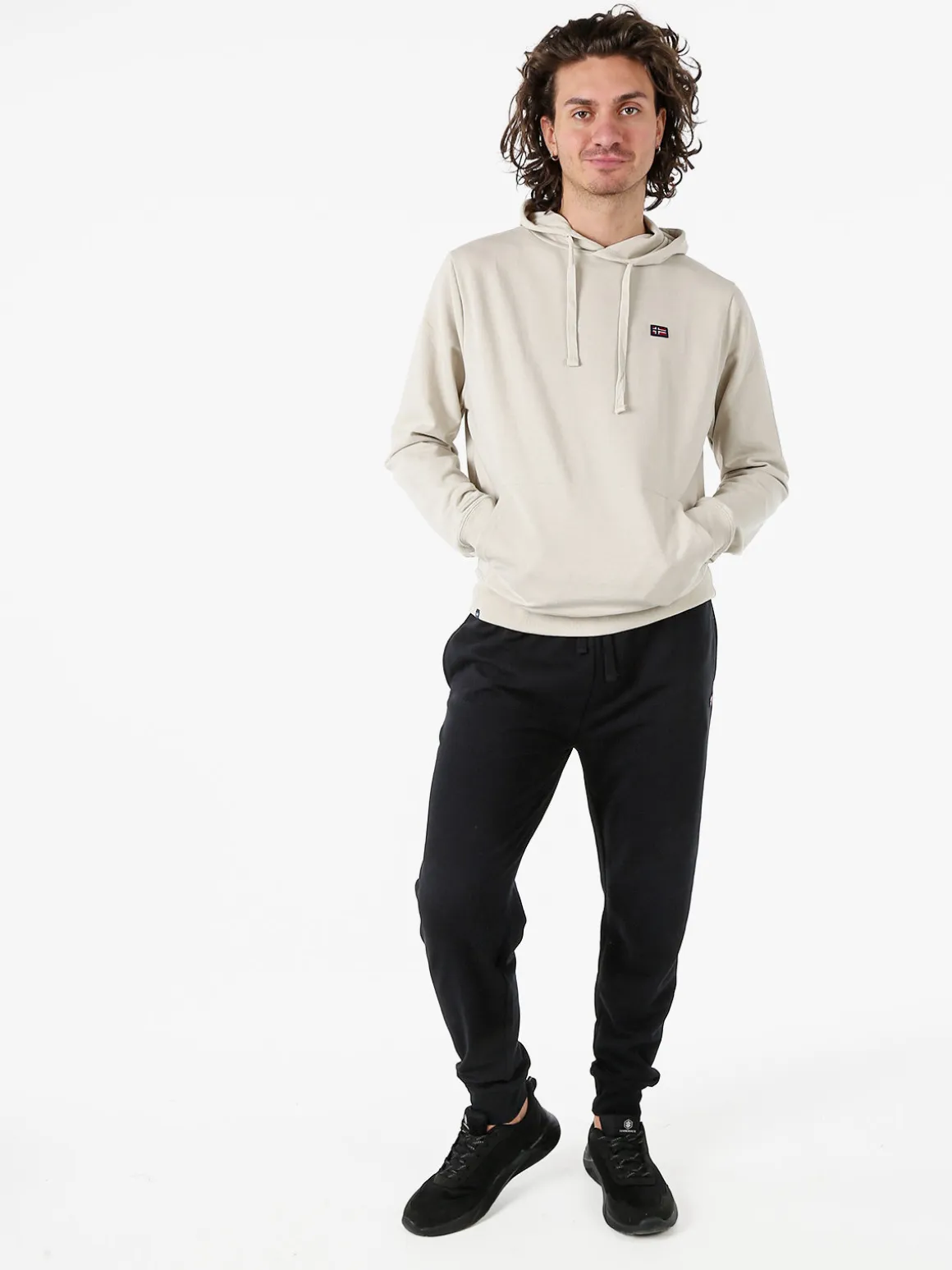 Norway Pantaloni tuta da uomo in cotone con coulisse e polsini - nero