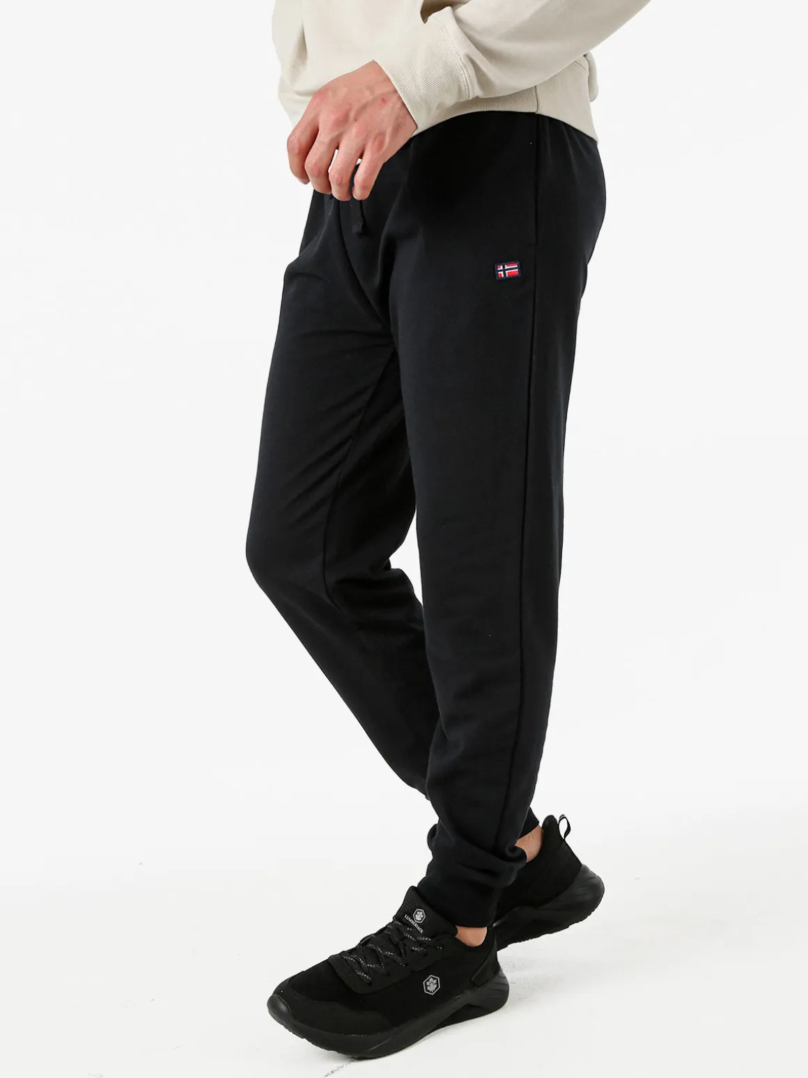 Norway Pantaloni tuta da uomo in cotone con coulisse e polsini - nero