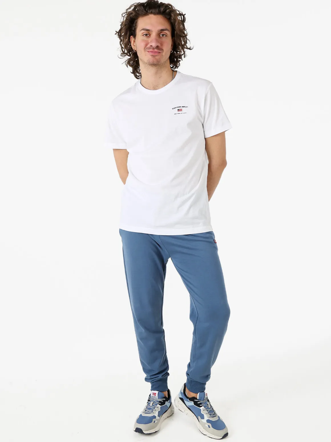 Norway Pantaloni tuta da uomo in cotone con coulisse e polsini - blu