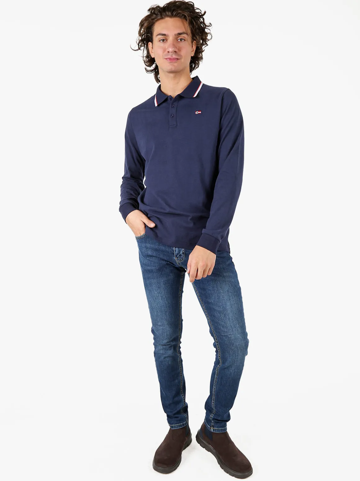 Norway Polo da uomo a maniche lunghe in cotone - nero
