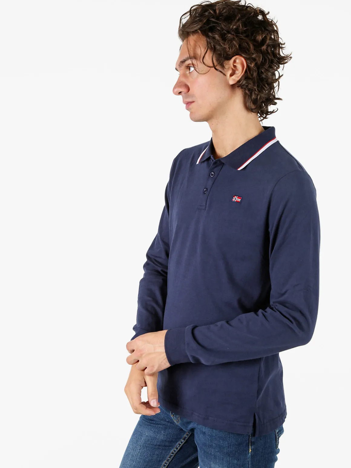 Norway Polo da uomo a maniche lunghe in cotone - nero