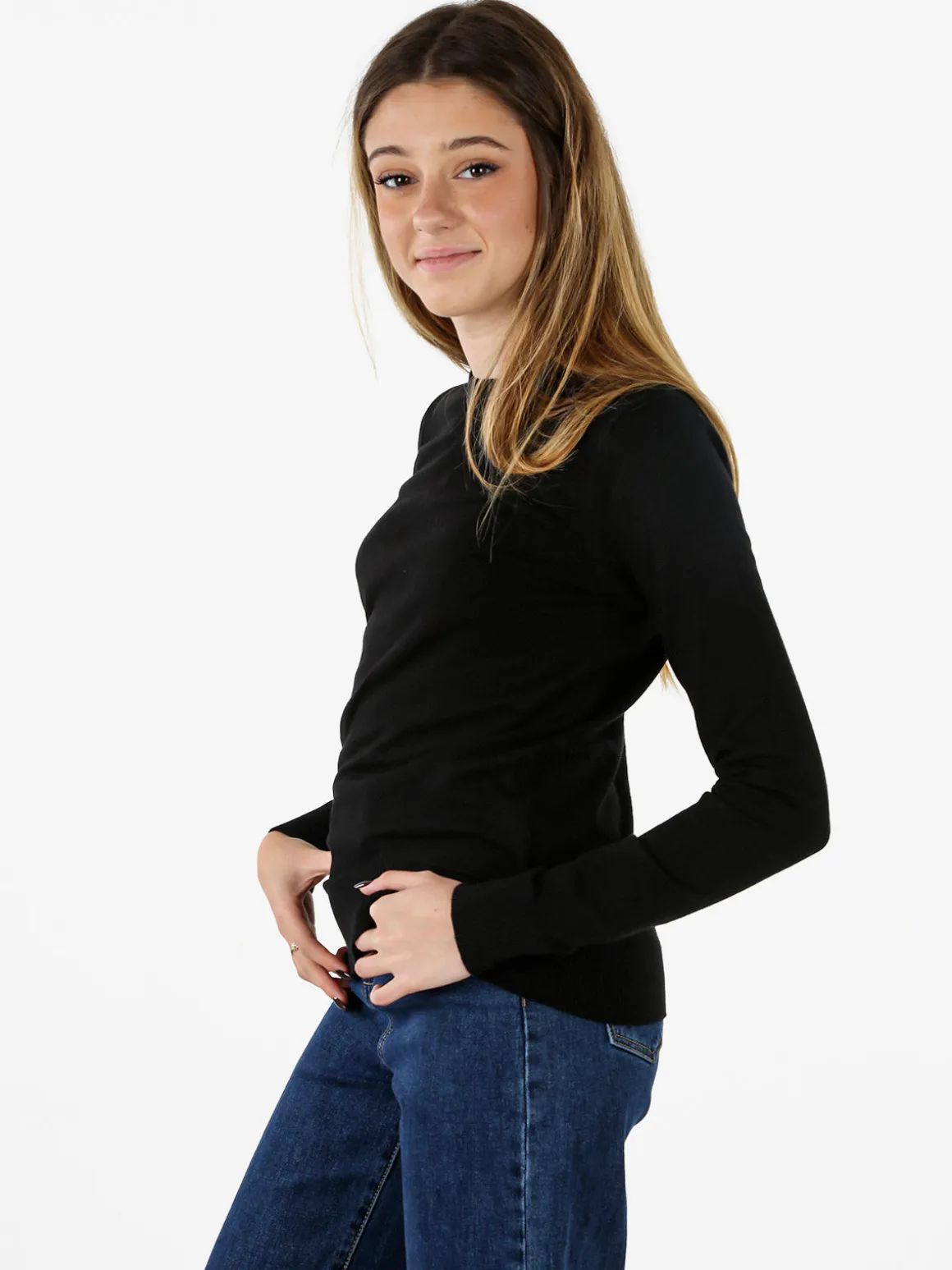 Norway Pullover girocollo da donna in maglia tinta unita - nero