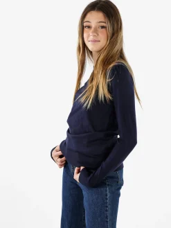Norway Pullover girocollo da donna in maglia tinta unita - blu scuro