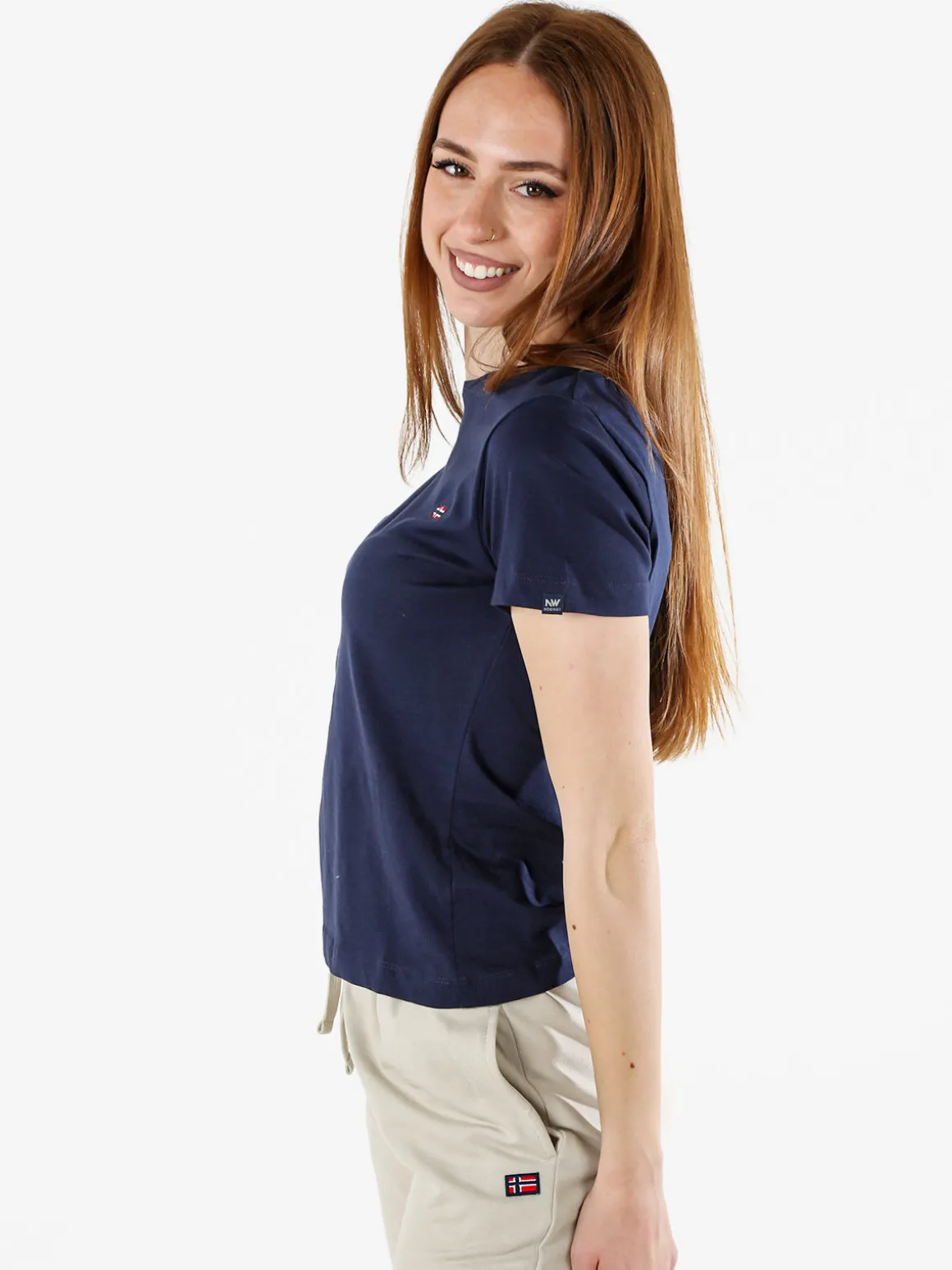 Norway T-shirt donna in cotone con logo - blu scuro