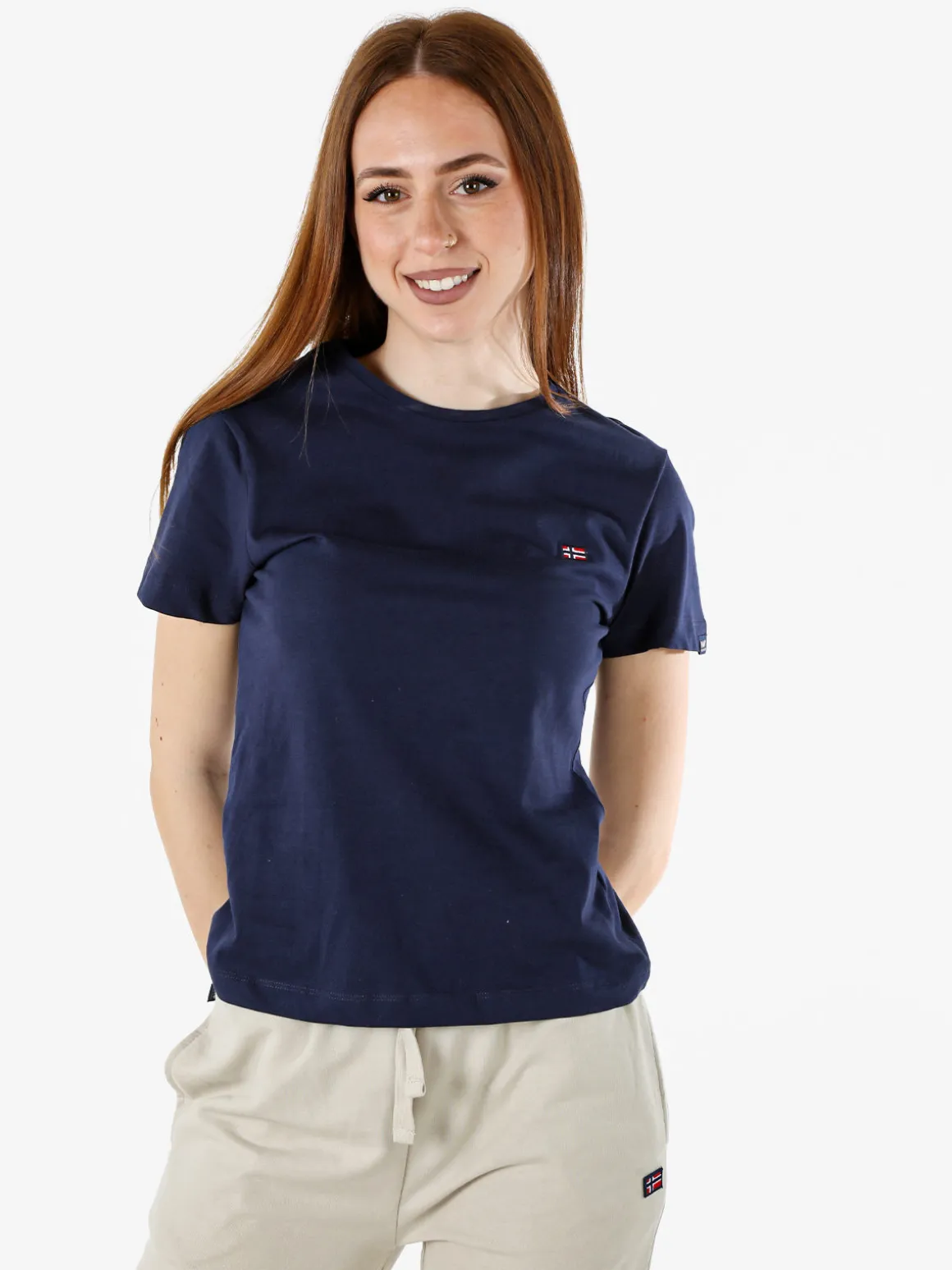 Norway T-shirt donna in cotone con logo - blu scuro