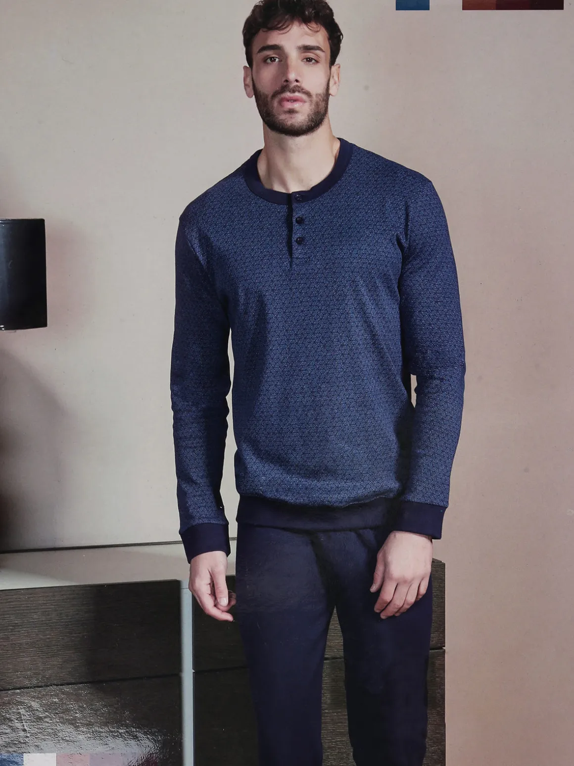 Nottingham Pigiama da uomo lungo in cotone interlock