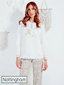 Nottingham Pigiama lungo da donna in cotone jersey