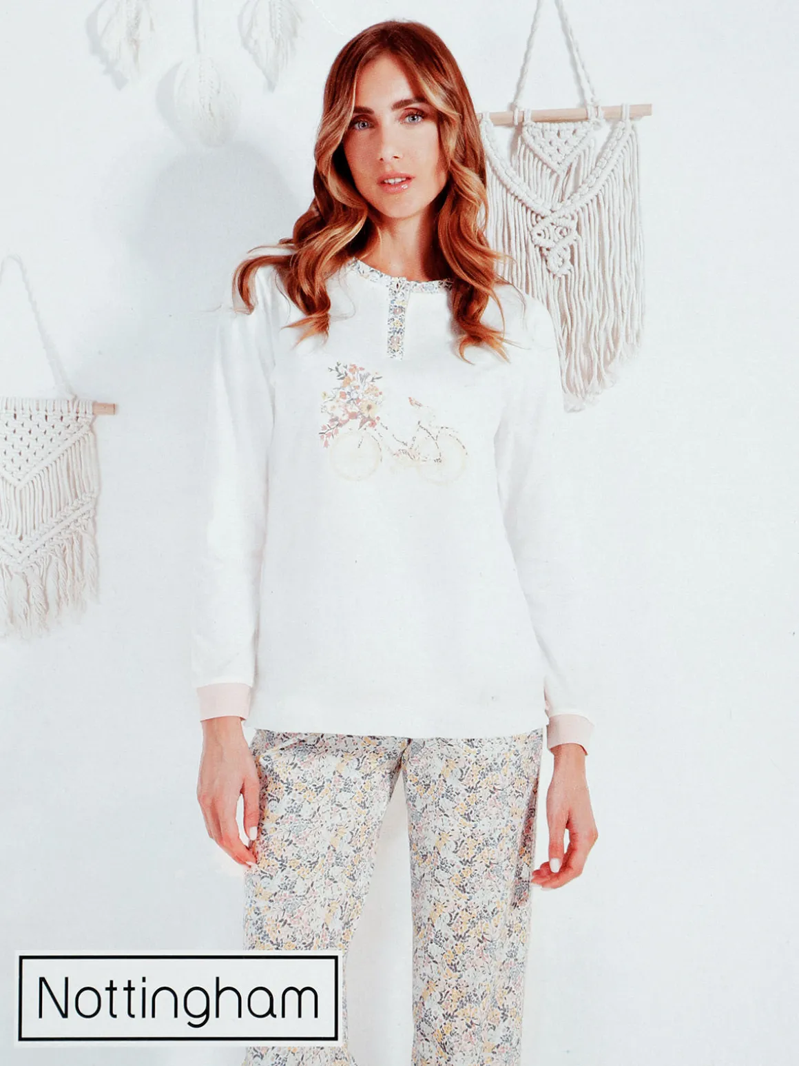 Nottingham Pigiama lungo da donna in cotone jersey