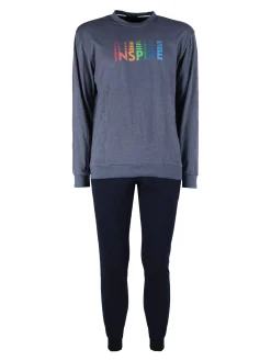 Nottingham Pigiama lungo da uomo in misto cotone jersey