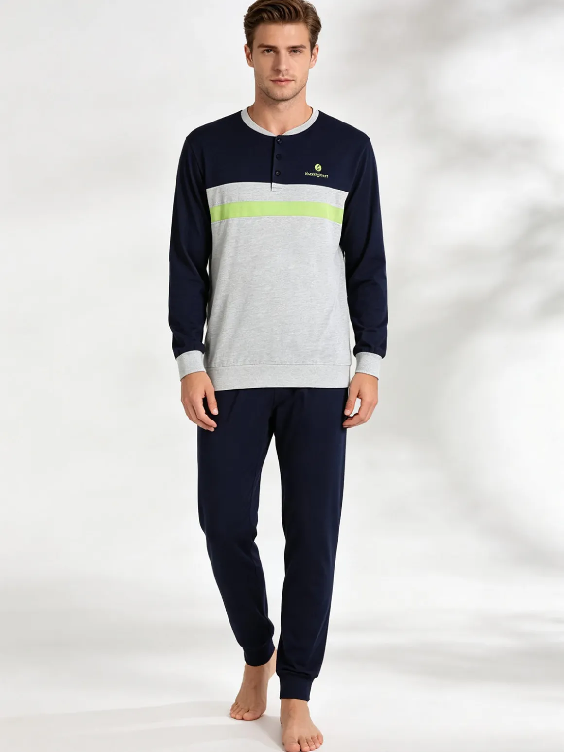 Nottingham Pigiama lungo da uomo in cotone jersey