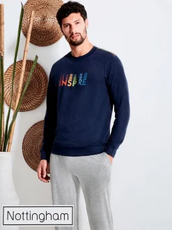 Nottingham Pigiama lungo da uomo in misto cotone jersey