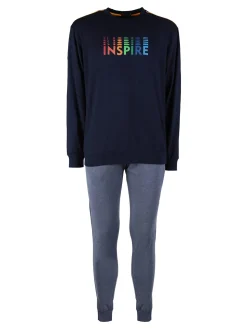 Nottingham Pigiama lungo da uomo in misto cotone jersey