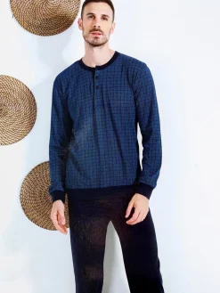 Nottingham Pigiama lungo da uomo in cotone jersey