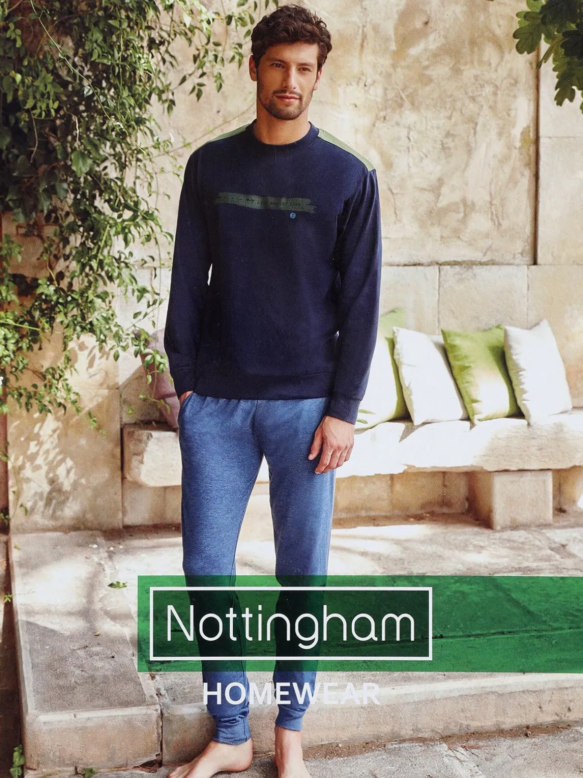 Nottingham Pigiama lungo da uomo in cotone jersey