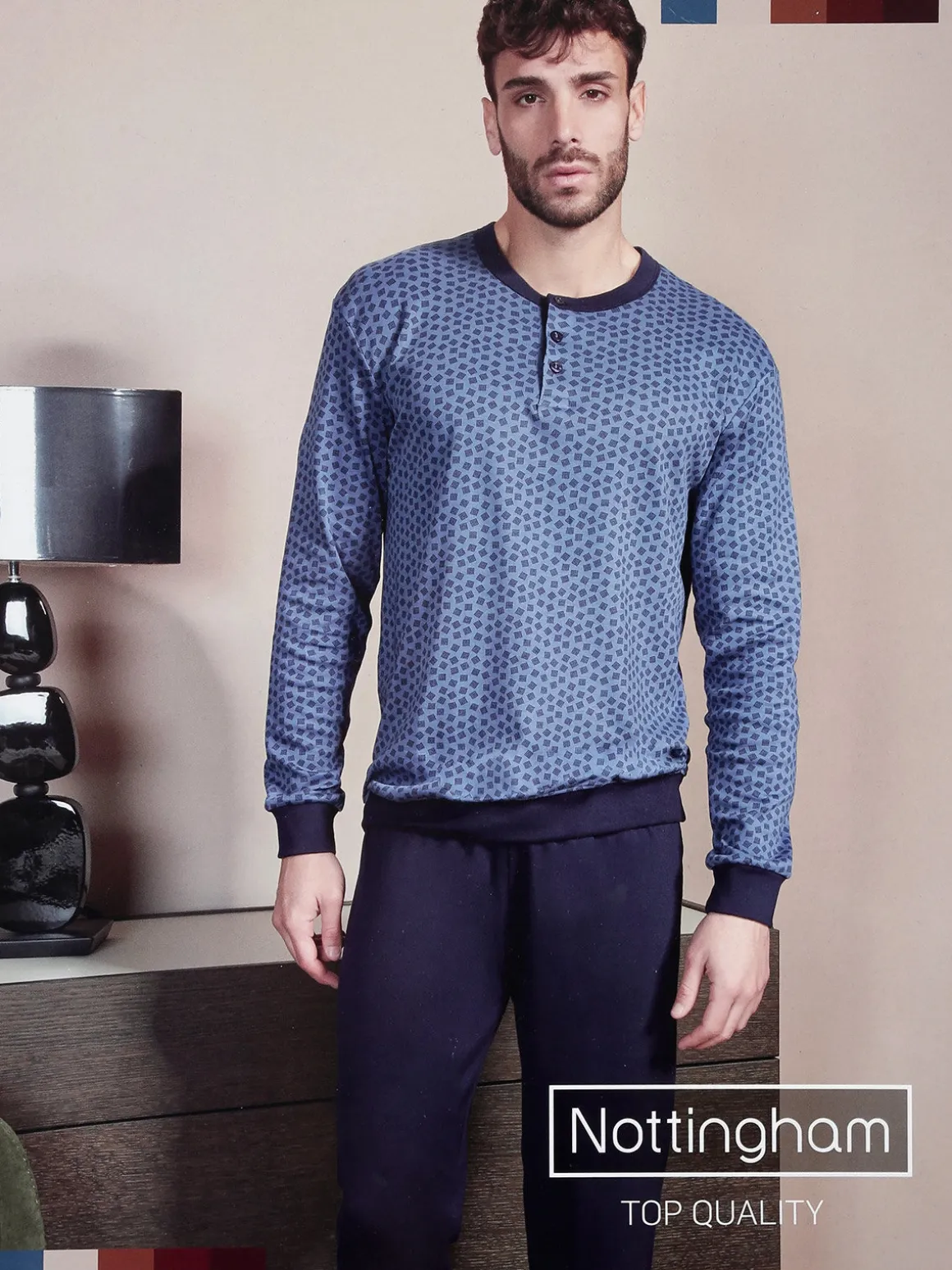 Nottingham Pigiama lungo da uomo in cotone interlock