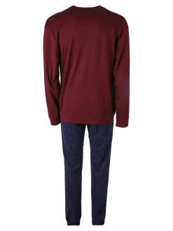 Nottingham Pigiama lungo da uomo in cotone interlock con taschino - bordeaux
