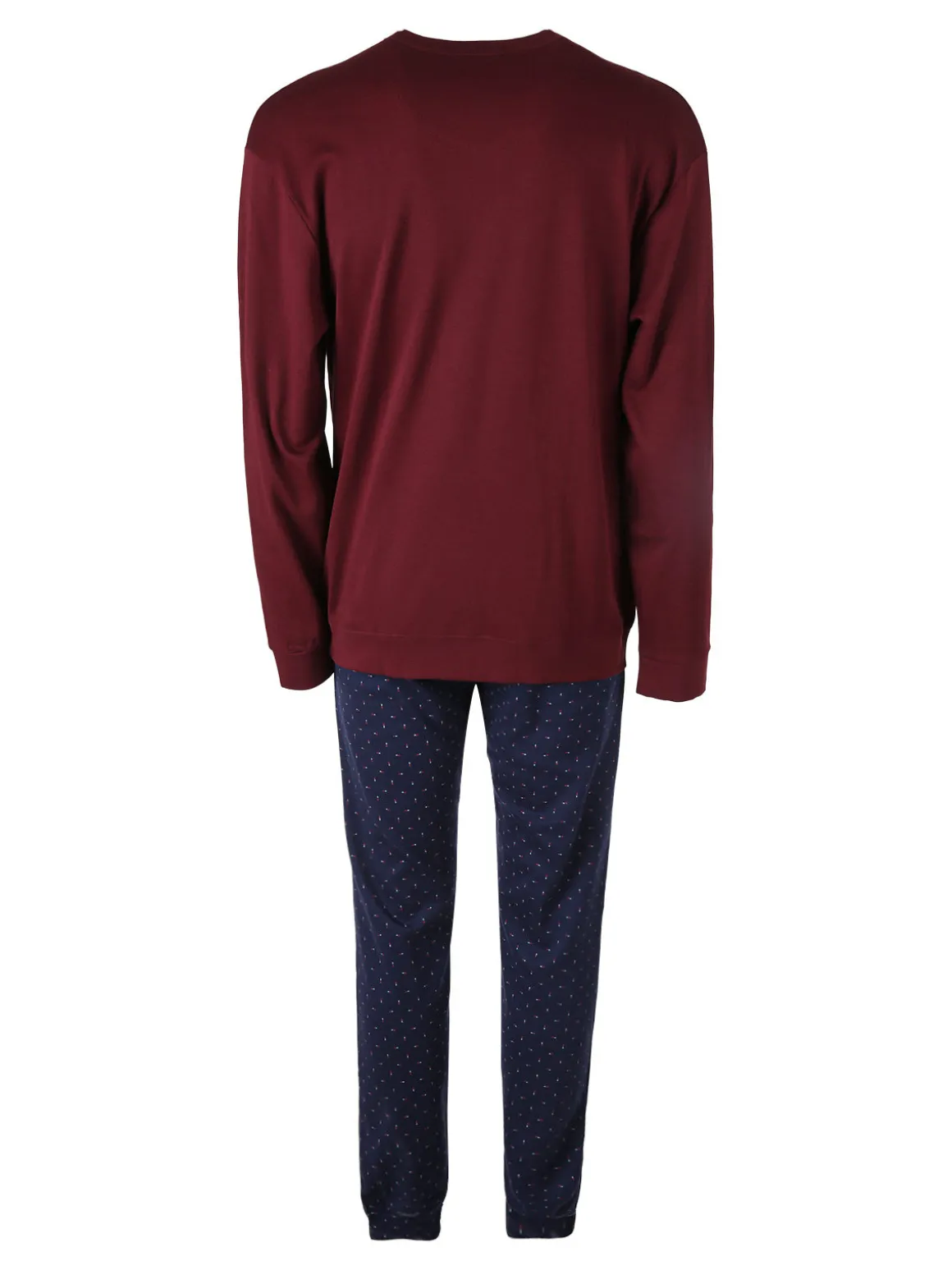 Nottingham Pigiama lungo da uomo in cotone interlock con taschino - bordeaux