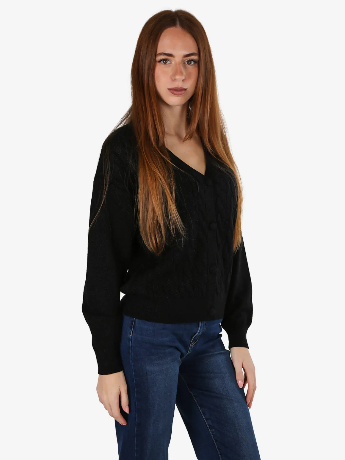 Nova Cardigan donna a trama intrecciata - nero