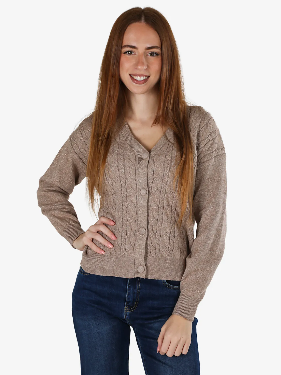 Nova Cardigan donna a trama intrecciata - sabbia