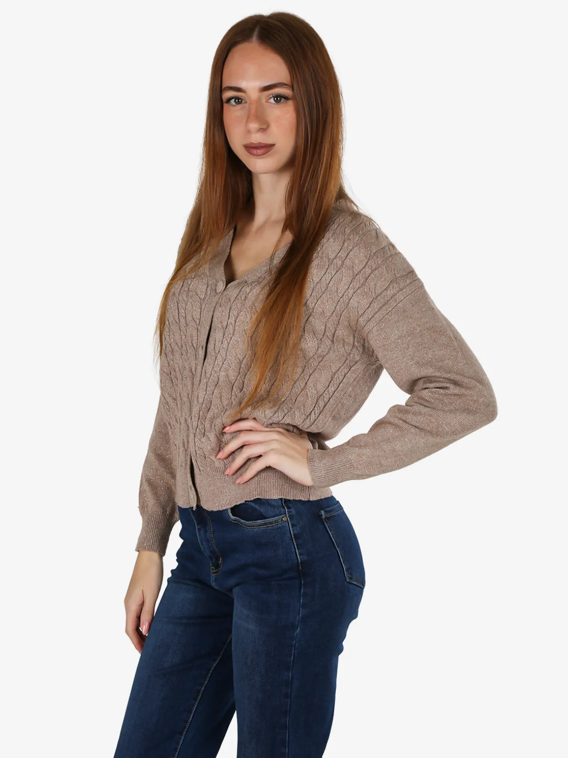 Nova Cardigan donna a trama intrecciata - sabbia