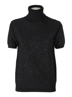 Nova Maglia dolcevita da donna a maniche corte - nero