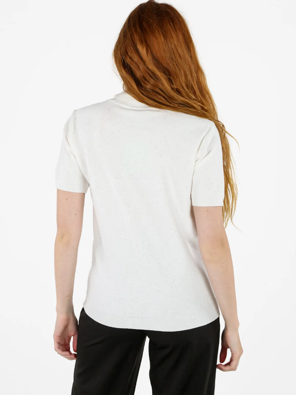 Nova Maglia dolcevita da donna a maniche corte - bianco
