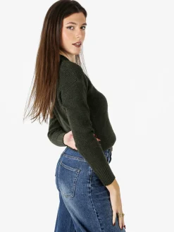 Nova Maglione girocollo da donna lurex - verde scuro