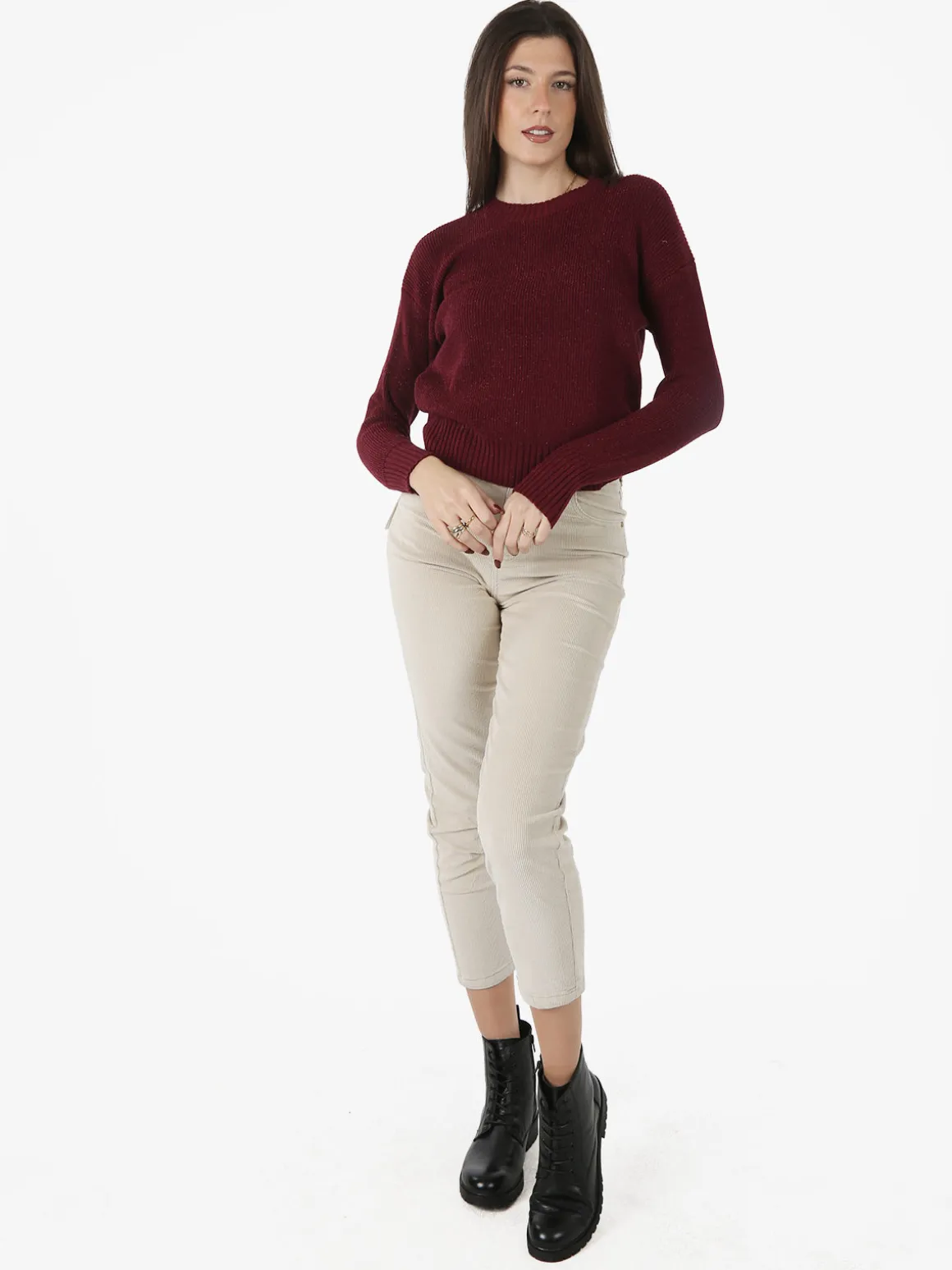 Nova Maglione girocollo da donna lurex - bordeaux