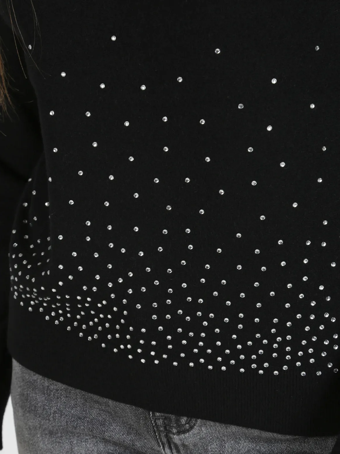 Nova Pullover dolcevita da donna con strass - nero