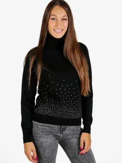 Nova Pullover dolcevita da donna con strass - nero