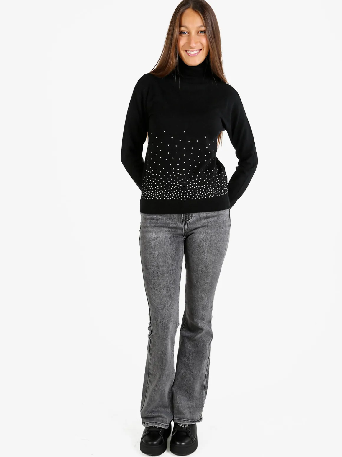 Nova Pullover dolcevita da donna con strass - nero