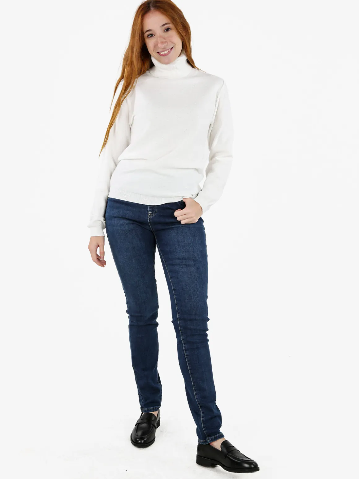 Nova Pullover dolcevita donna con paillettes - bianco