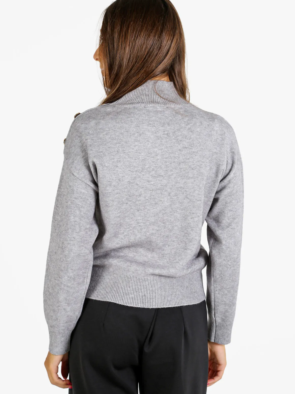 Nova Pullover donna a collo alto con bottoni - grigio