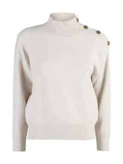 Nova Pullover donna a collo alto con bottoni - beige