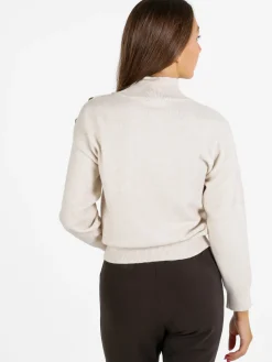 Nova Pullover donna a collo alto con bottoni - beige