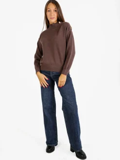 Nova Pullover donna a collo alto con bottoni - marrone